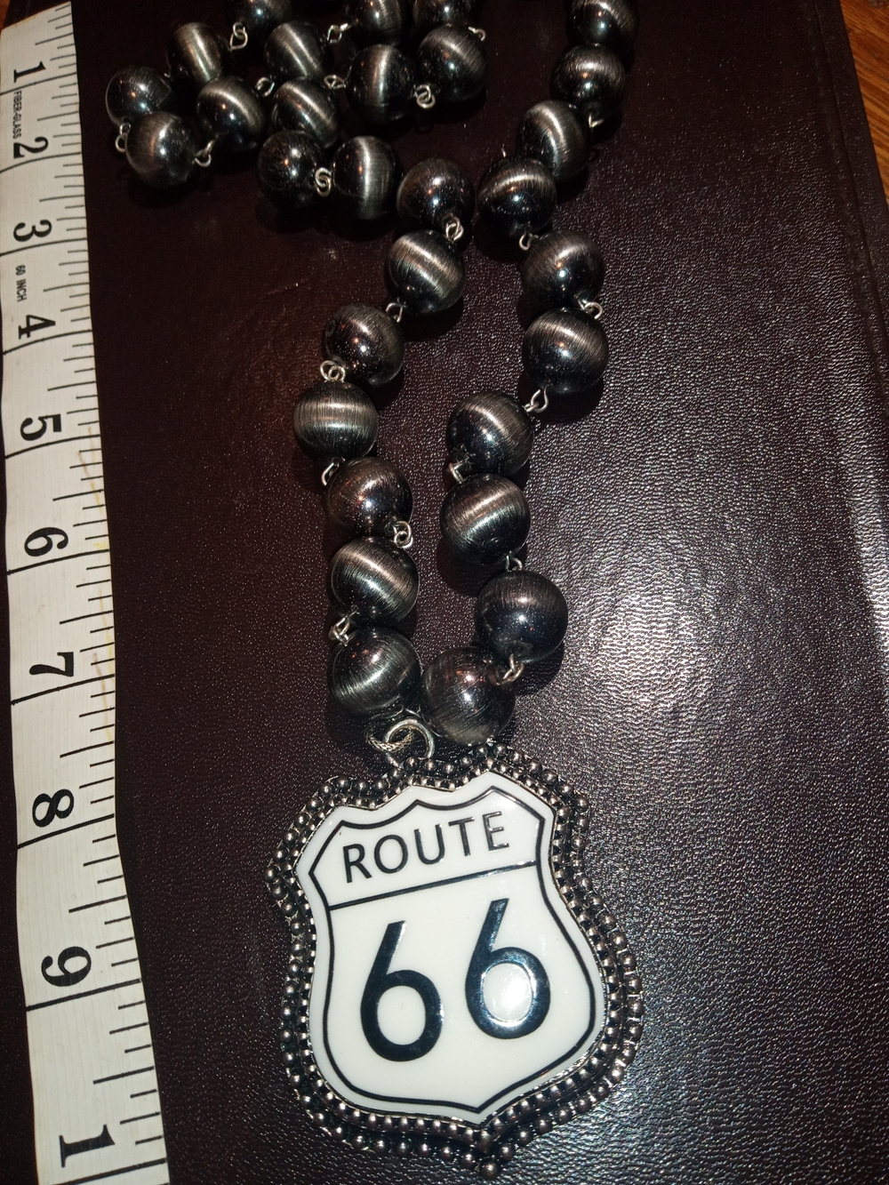 Route 66 Silver-Gray Beaded Pendant Necklace